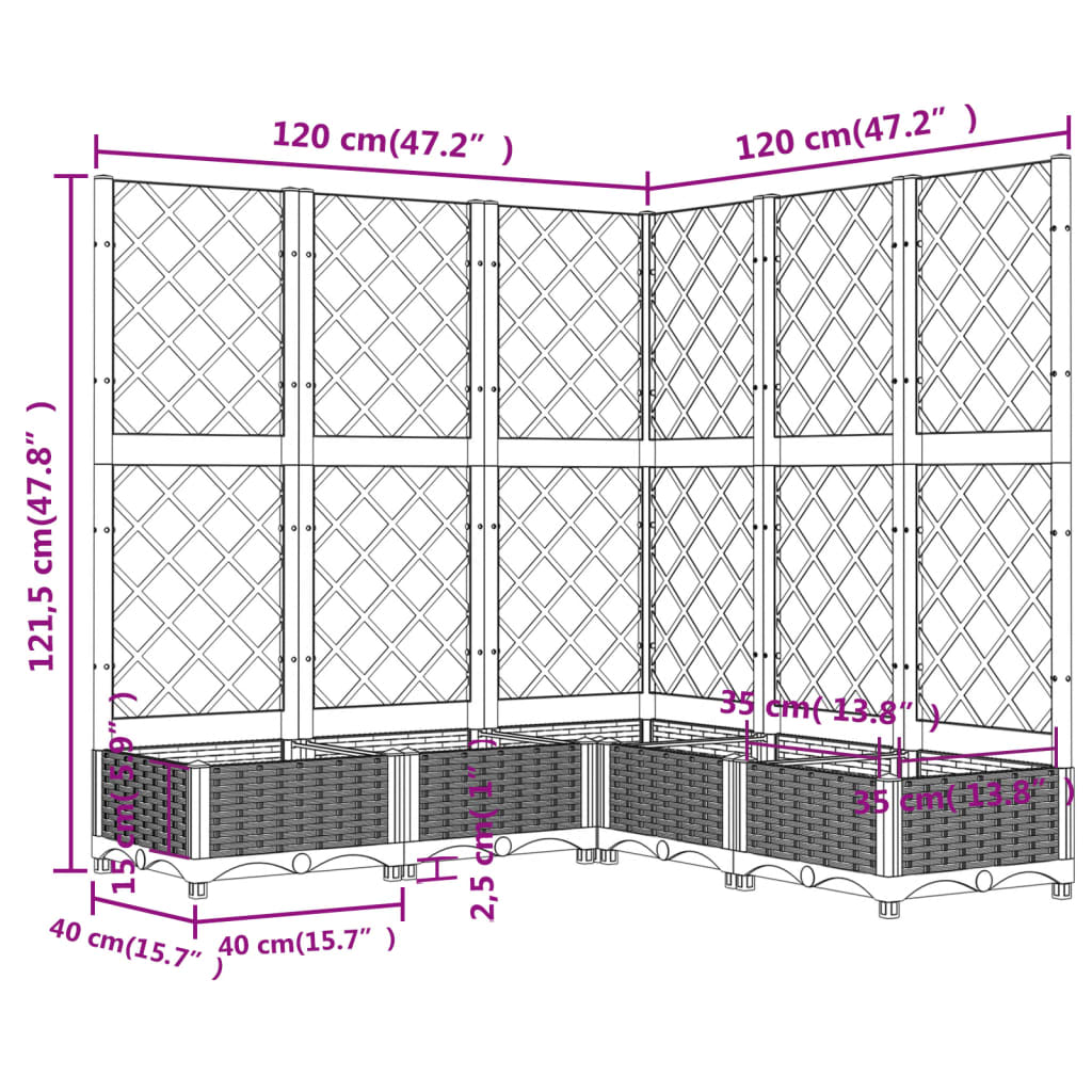 Világosszürke PP rácsos kerti ültetőláda 120 x 120 x 121,5 cm 8