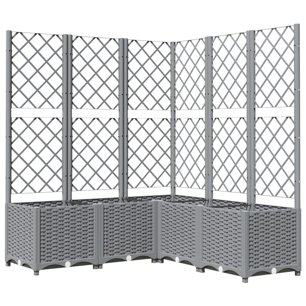 Világosszürke PP rácsos kerti ültetőláda 120 x 120 x 136 cm 2