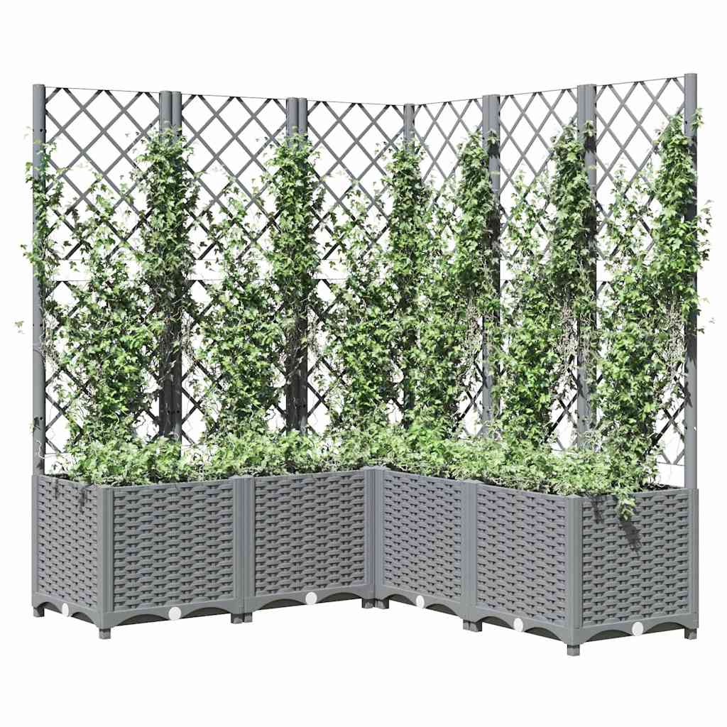 Világosszürke PP rácsos kerti ültetőláda 120 x 120 x 136 cm 7