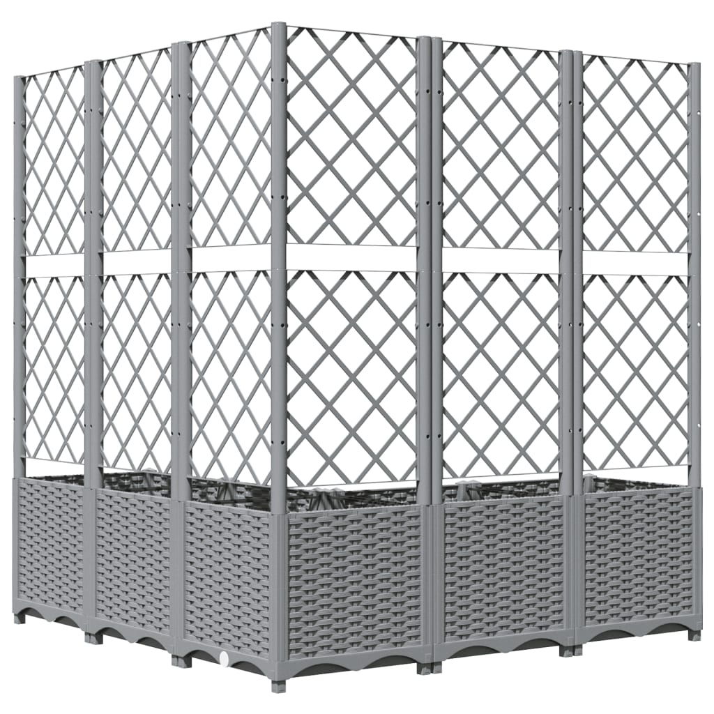 Világosszürke PP rácsos kerti ültetőláda 120 x 120 x 136 cm 4