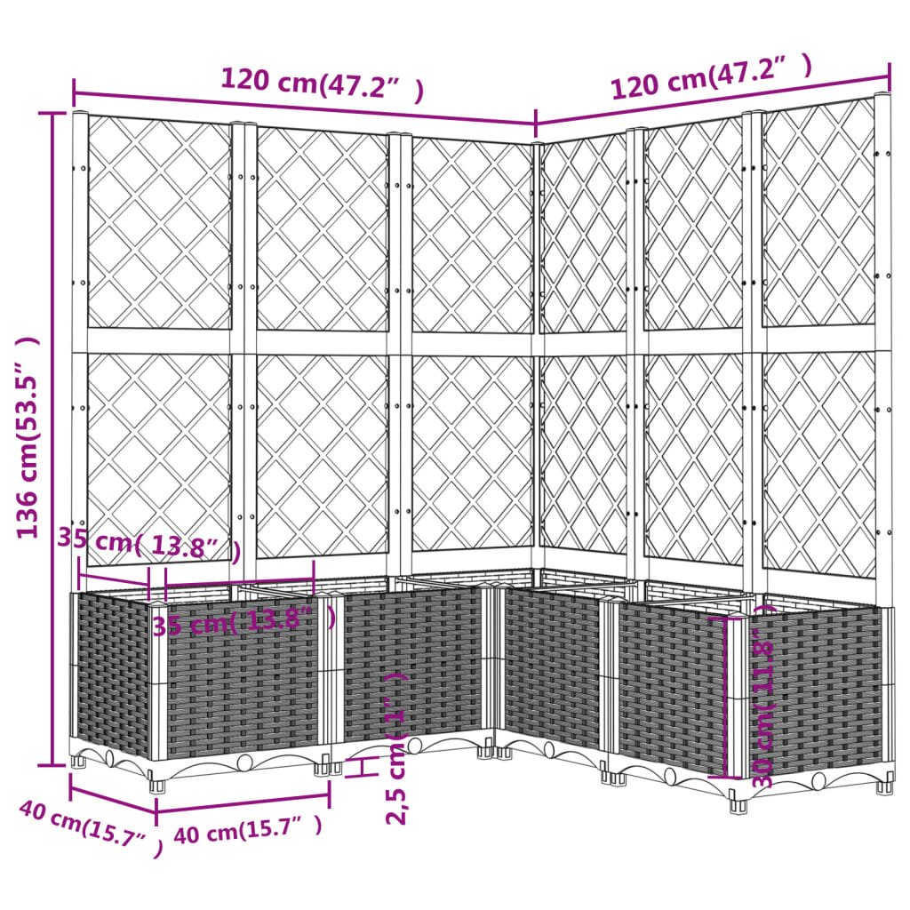 Világosszürke PP rácsos kerti ültetőláda 120 x 120 x 136 cm 8