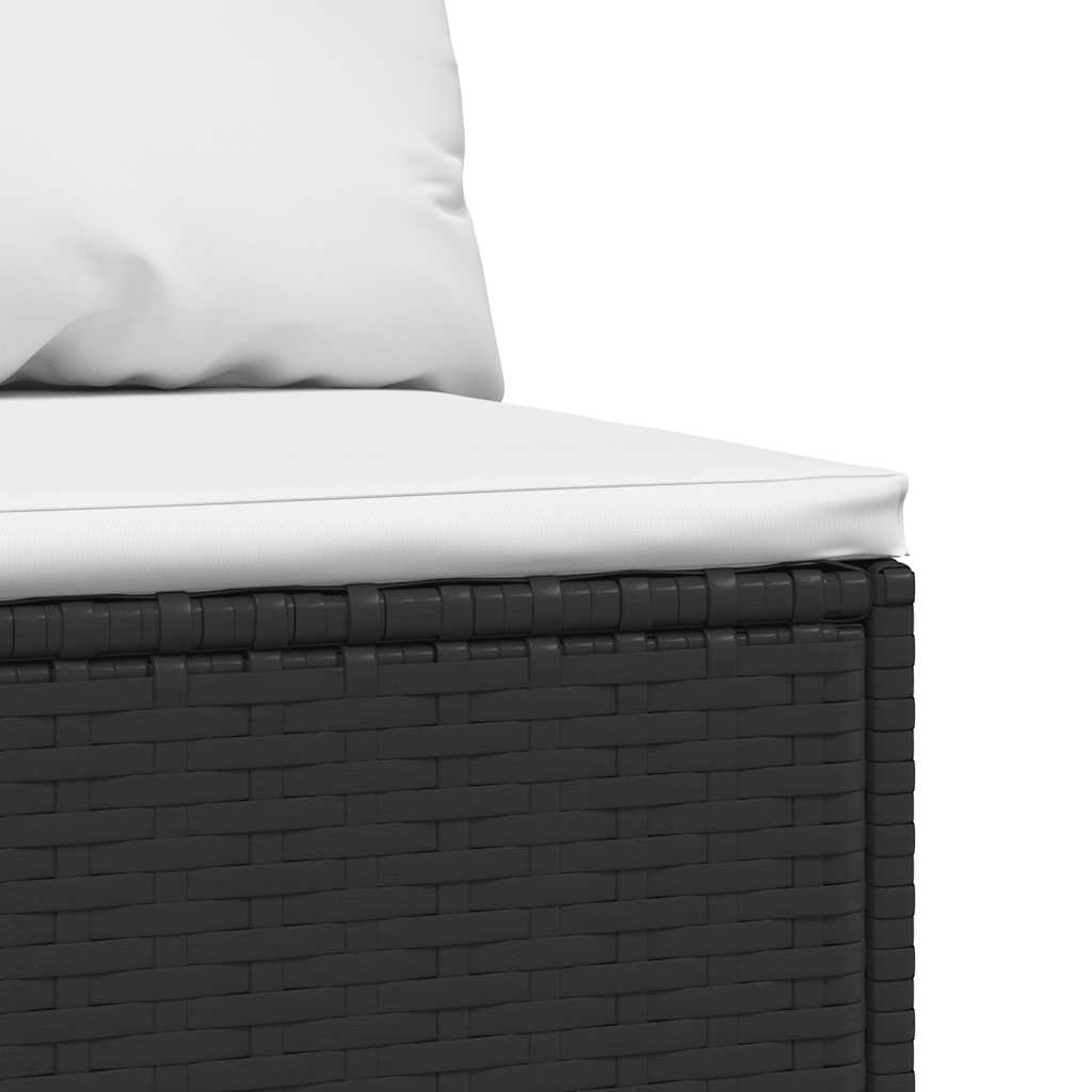 Fekete polyrattan kerti középső kanapé párnákkal 5