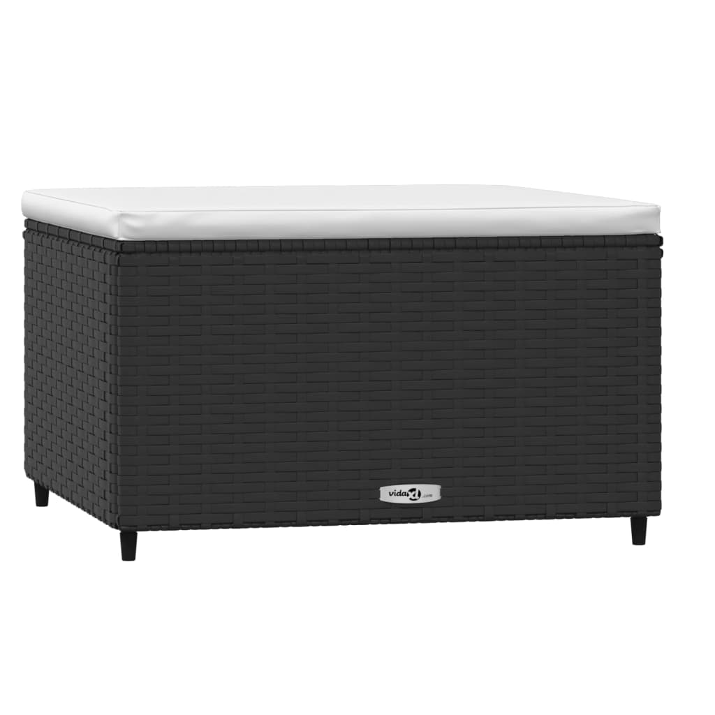 Fekete polyrattan kerti lábtartó párnával 2