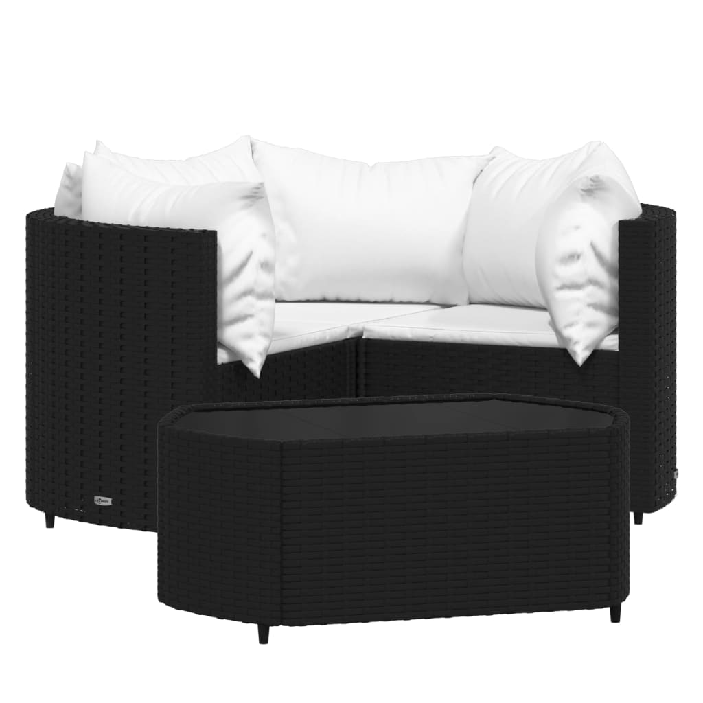 4 részes fekete polyrattan kerti ülőgarnitúra párnákkal 2