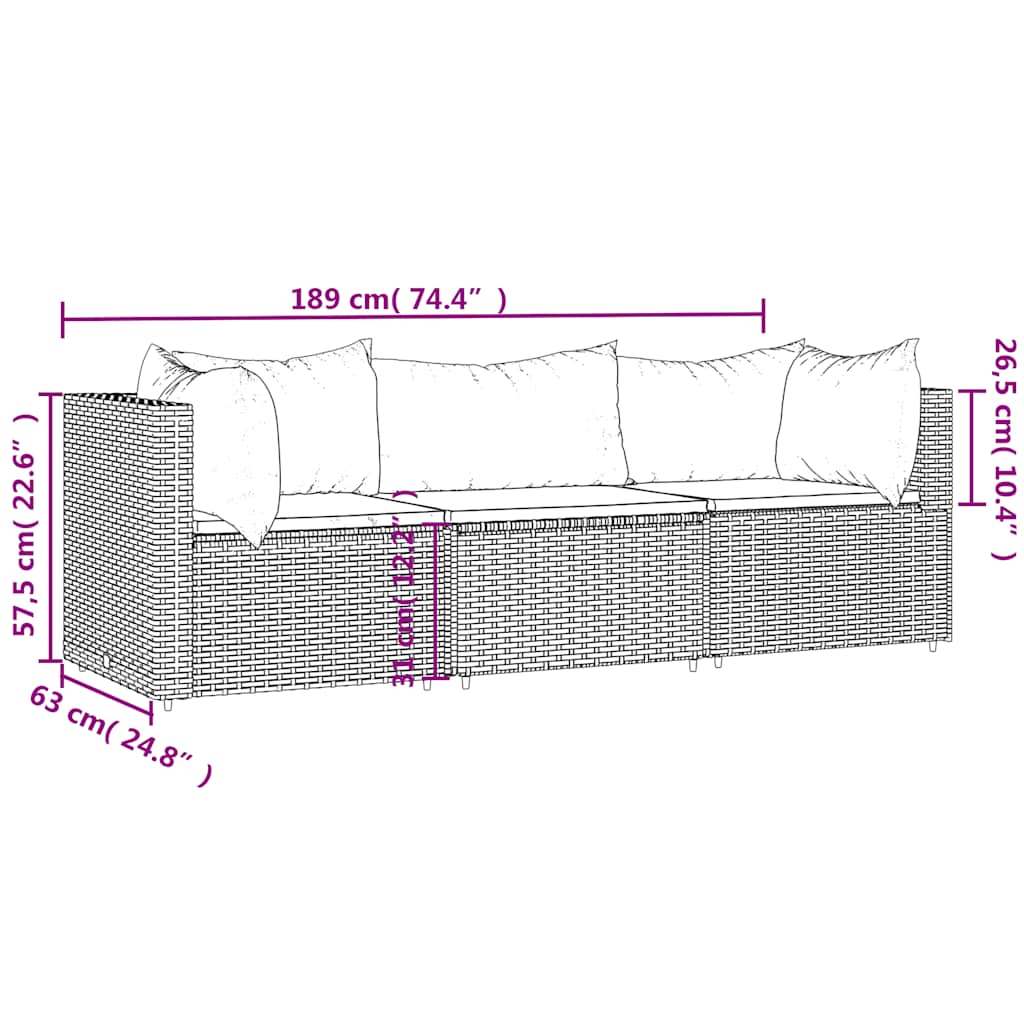 3 részes barna polyrattan kerti ülőgarnitúra párnával 9