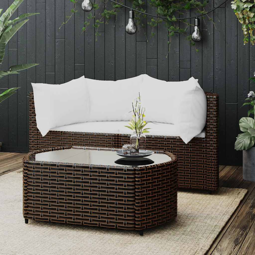 3 részes barna polyrattan kerti ülőgarnitúra párnával