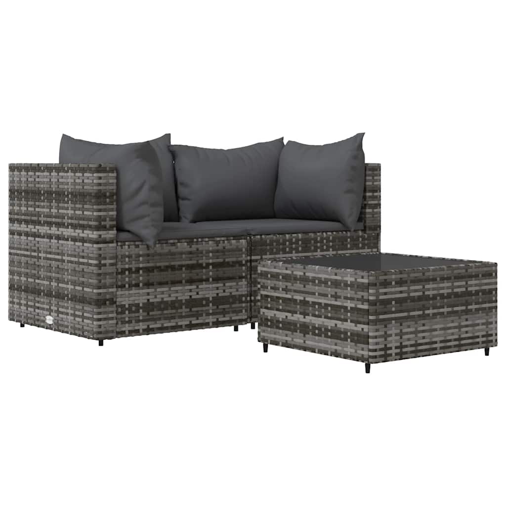 3 részes szürke polyrattan kerti ülőgarnitúra párnákkal 2