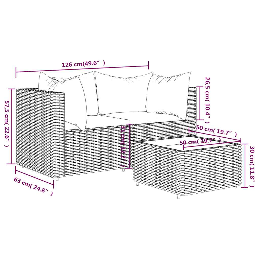 3 részes szürke polyrattan kerti ülőgarnitúra párnákkal 11