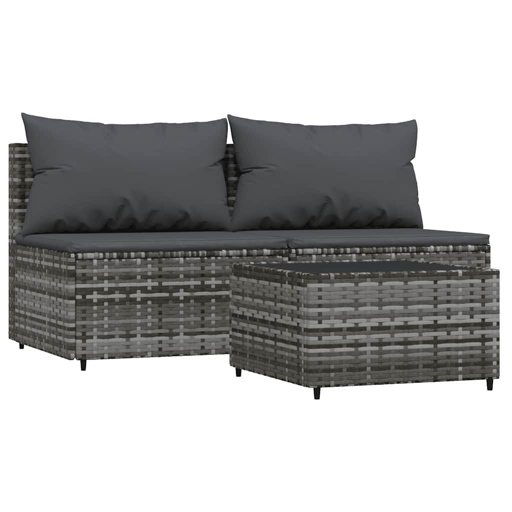 3 részes szürke polyrattan kerti ülőgarnitúra párnákkal 2
