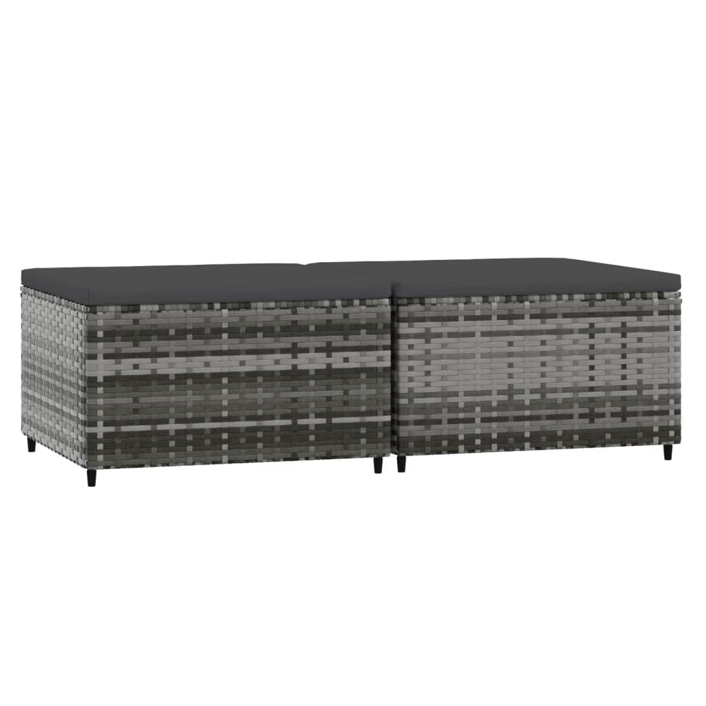 2 db szürke polyrattan kerti lábtartó párnával 2