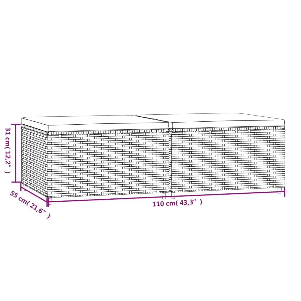 2 db szürke polyrattan kerti lábtartó párnával 8