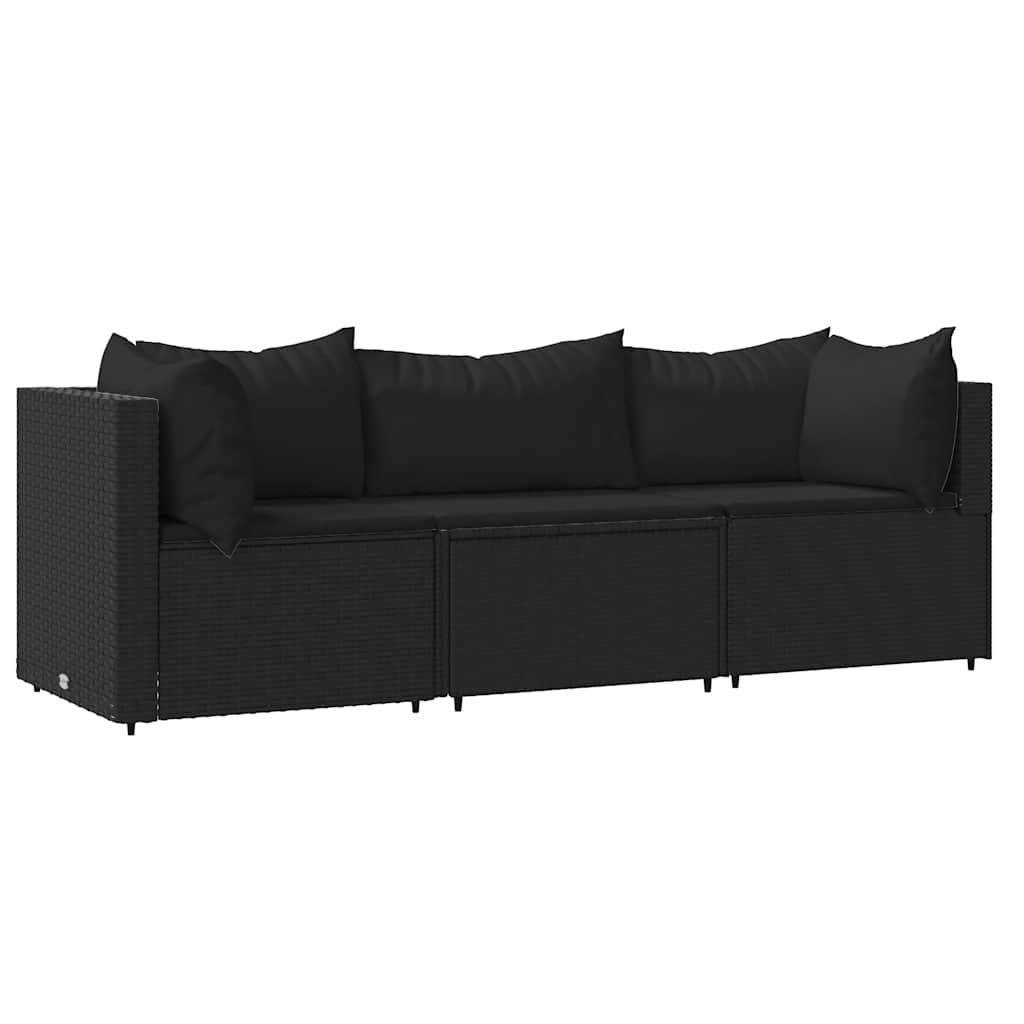 3 részes fekete polyrattan kerti ülőgarnitúra párnákkal 2