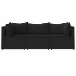 3 részes fekete polyrattan kerti ülőgarnitúra párnákkal 3