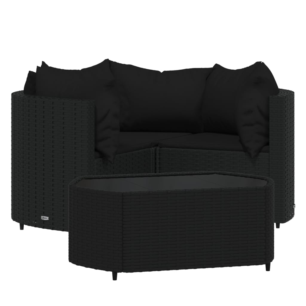 4 részes fekete polyrattan kerti ülőgarnitúra párnákkal 2
