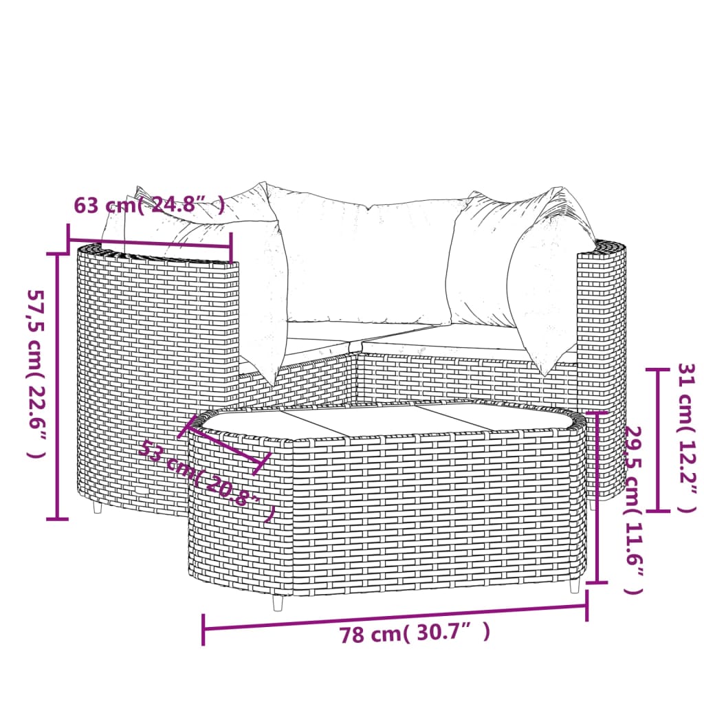 4 részes fekete polyrattan kerti ülőgarnitúra párnákkal 11