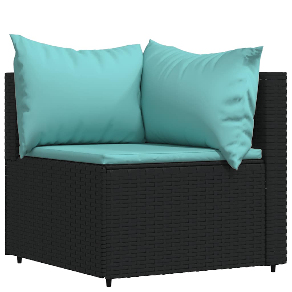 3 részes fekete polyrattan kerti ülőgarnitúra párnákkal 4
