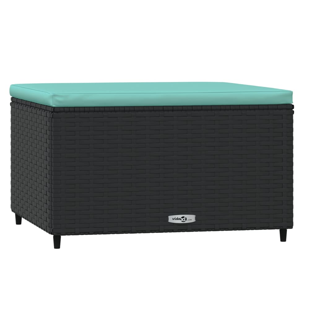 Fekete polyrattan kerti lábtartó párnával 2