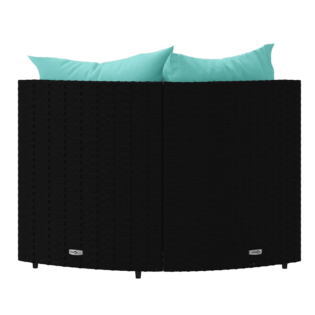 2 db fekete polyrattan kerti sarokkanapé párnákkal 6
