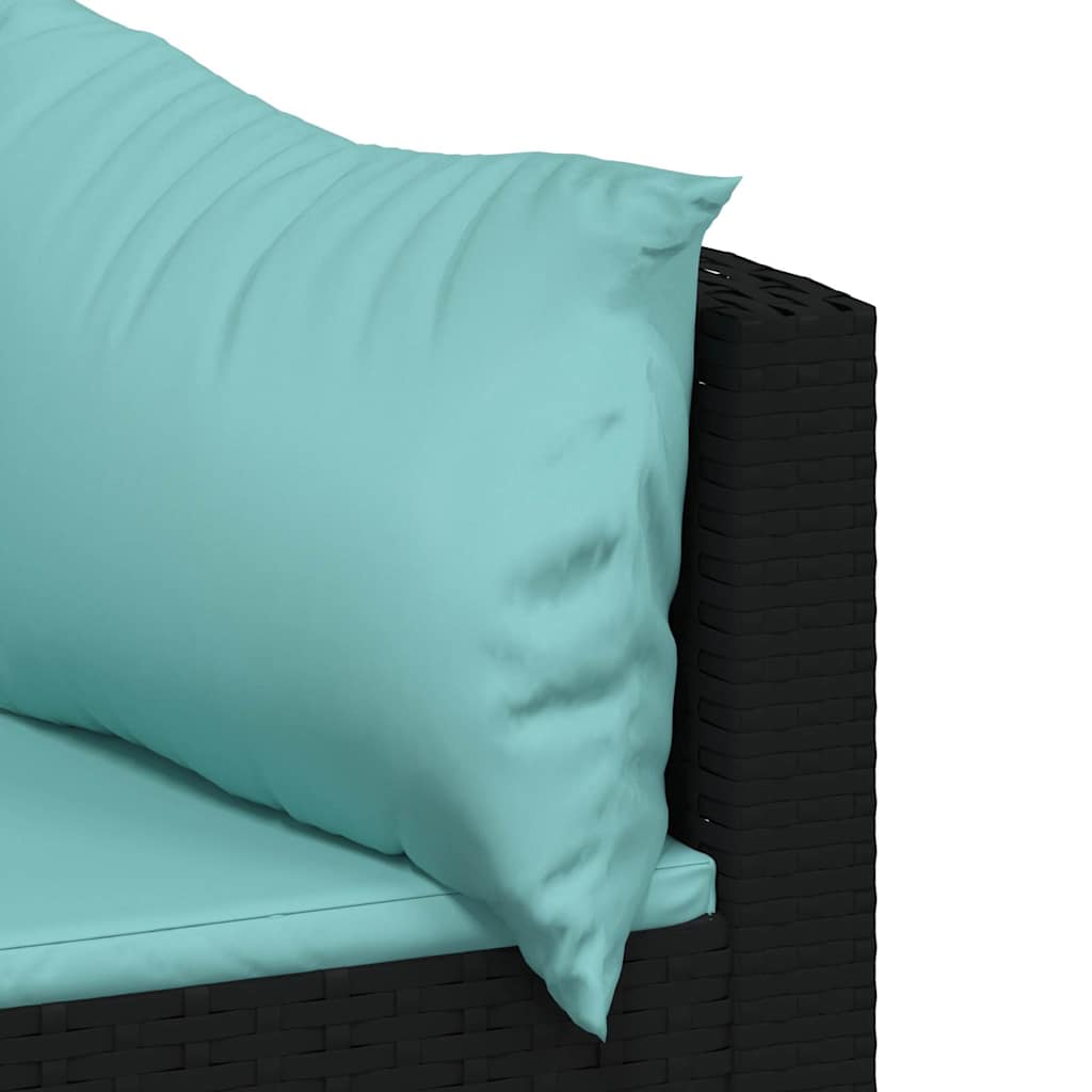 2 db fekete polyrattan kerti sarokkanapé párnákkal 7