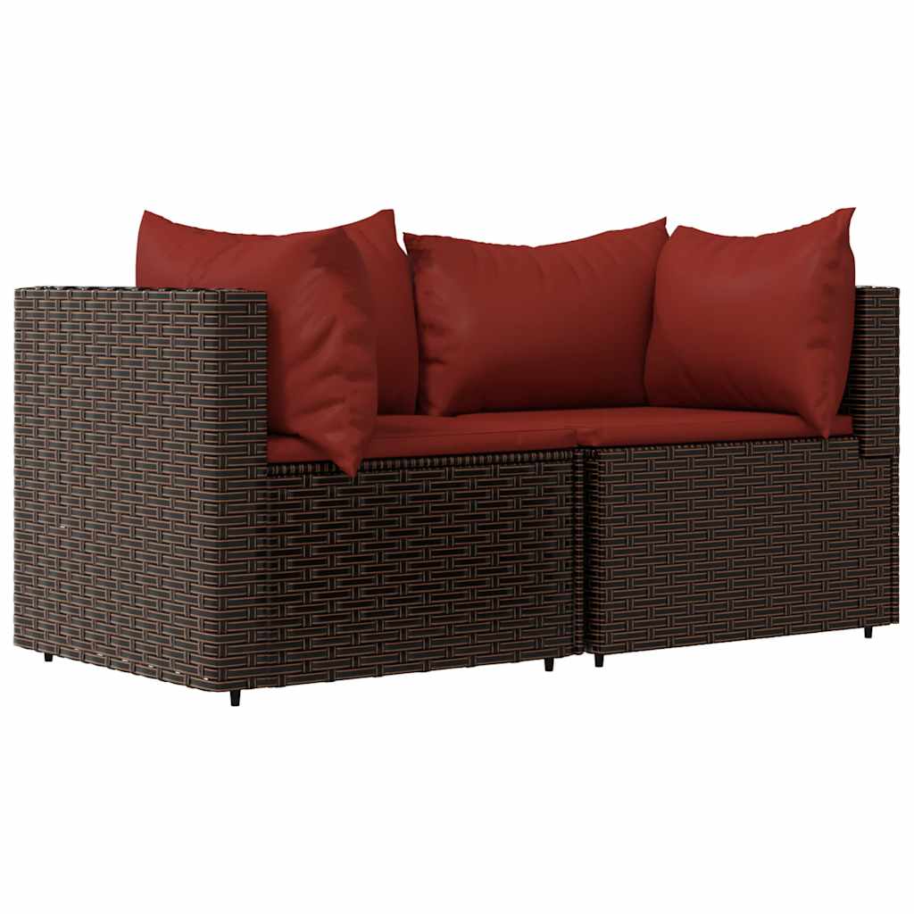 2 db barna polyrattan kerti sarokkanapé párnákkal 2