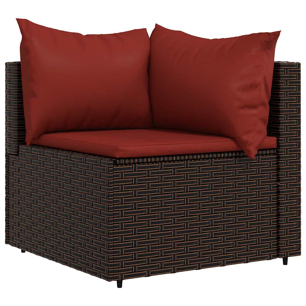 2 db barna polyrattan kerti sarokkanapé párnákkal 3