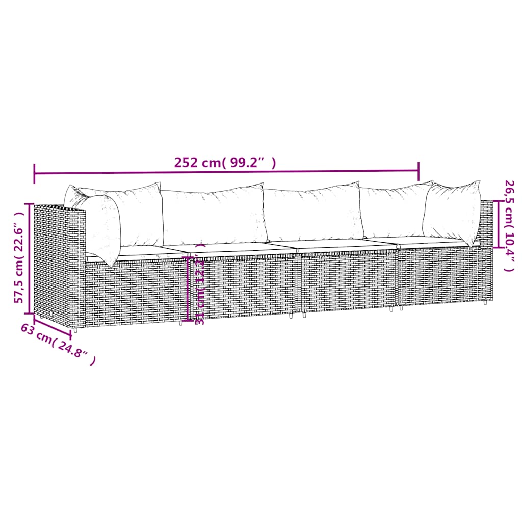 4 részes barna polyrattan kerti ülőgarnitúra párnákkal 9