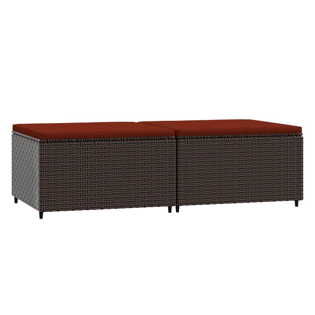 2 db barna polyrattan kerti lábtartó párnával 2