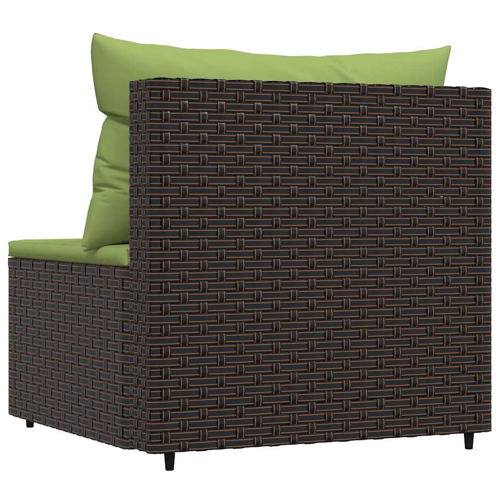 Barna polyrattan kerti középső kanapé párnákkal 4