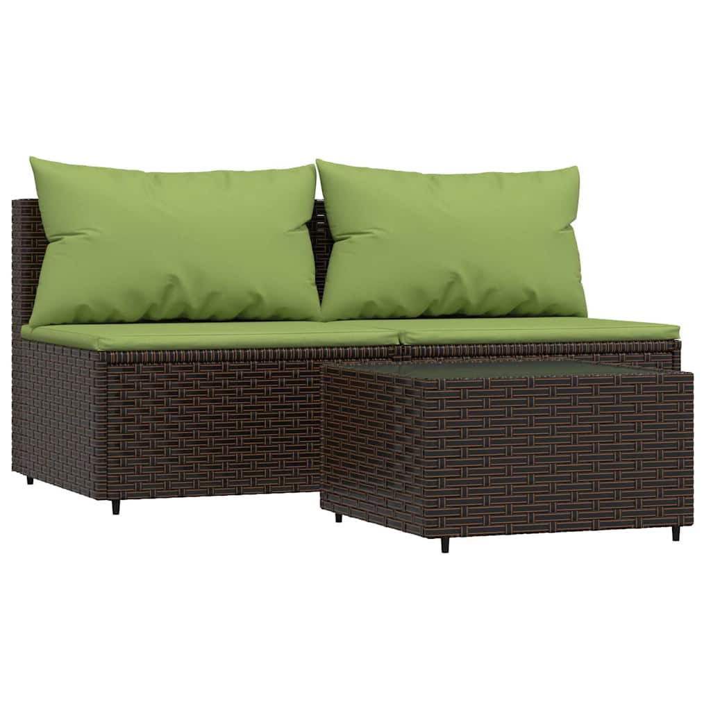 3 részes barna polyrattan kerti ülőgarnitúra párnával 2