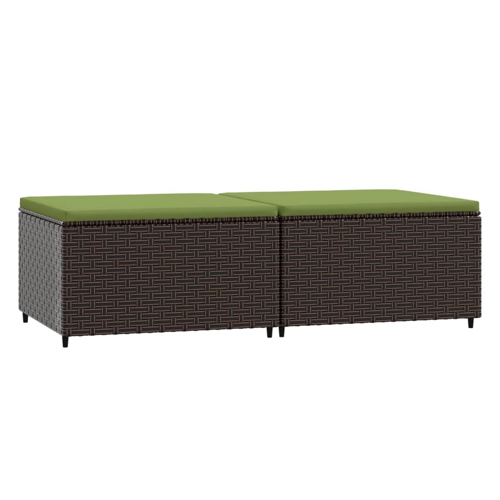 2 db barna polyrattan kerti lábtartó párnával 2