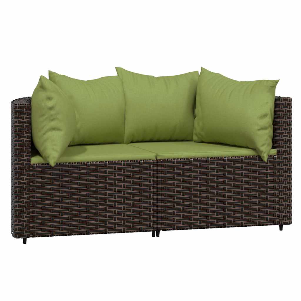 2 db barna polyrattan kerti sarokkanapé párnákkal 2