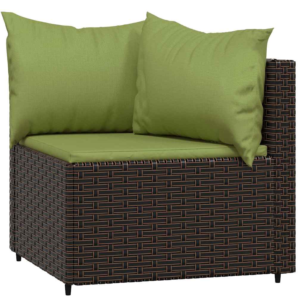 2 db barna polyrattan kerti sarokkanapé párnákkal 3