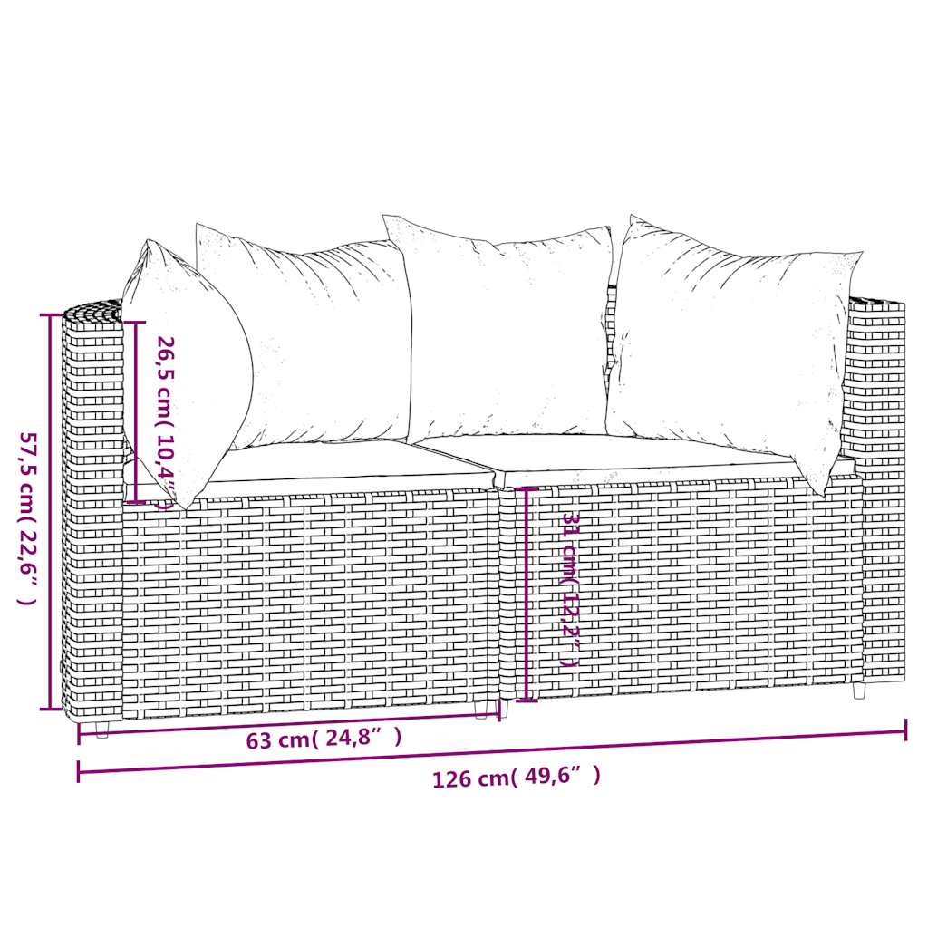 2 db barna polyrattan kerti sarokkanapé párnákkal 9