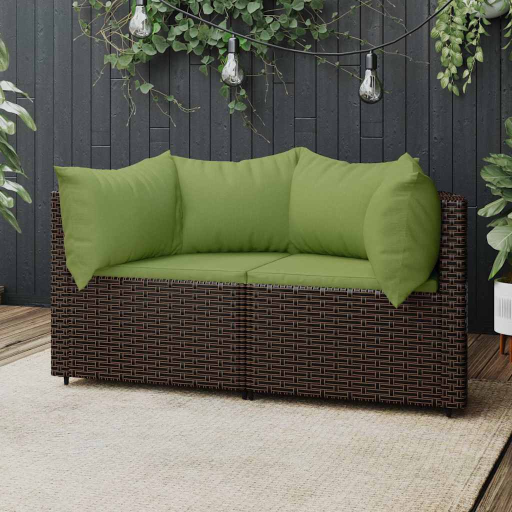 2 db barna polyrattan kerti sarokkanapé párnákkal