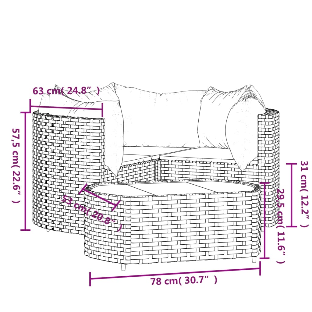 4 részes barna polyrattan kerti ülőgarnitúra párnákkal 11