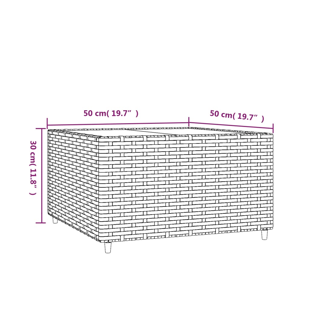 Szürke polyrattan négyzet alakú kerti dohányzóasztal 50x50x30cm 6