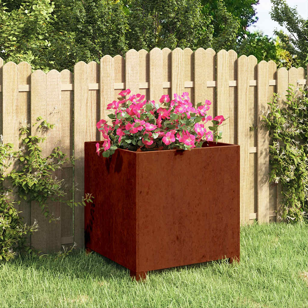 Rozsda színű corten acél növénytartó lábbal 40 x 40 x 40 cm