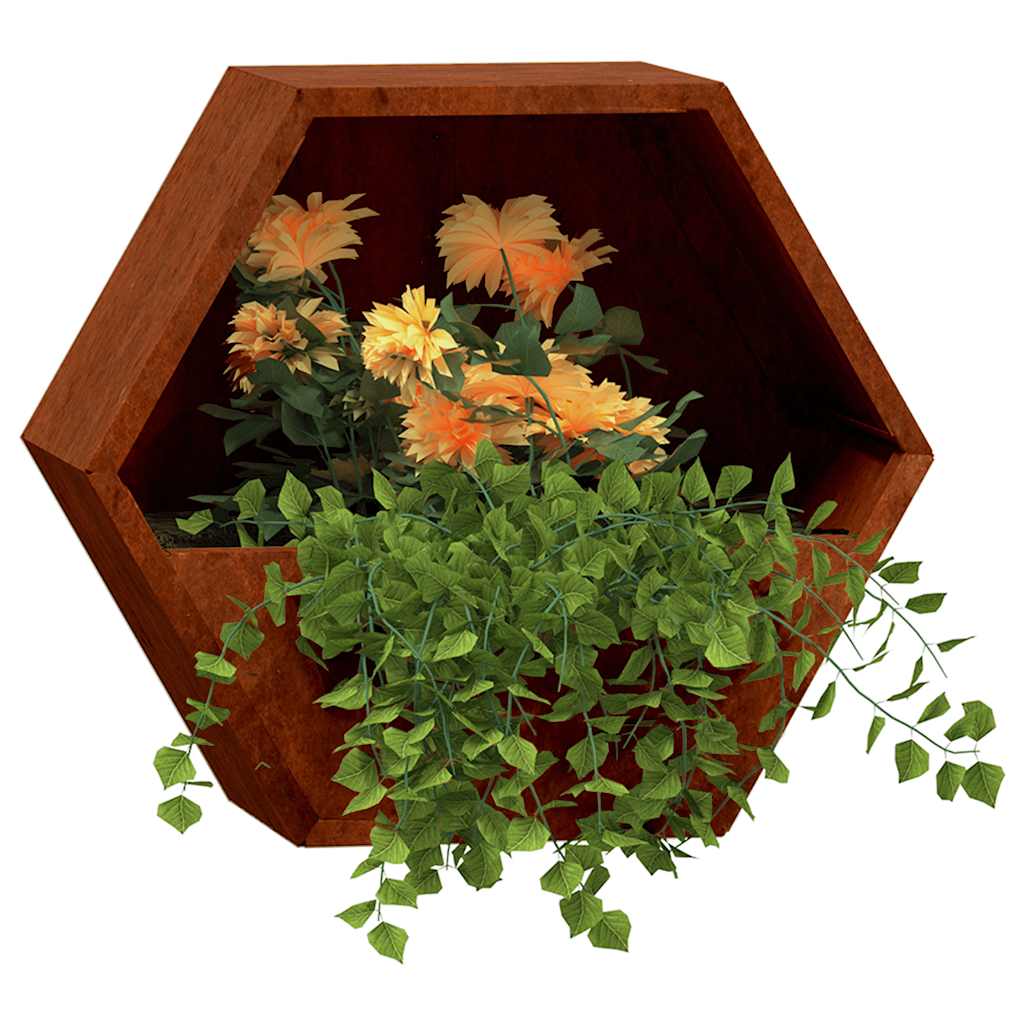 2 db rozsda színű corten acél fali növénytartó 30 x 10 x 25 cm 3