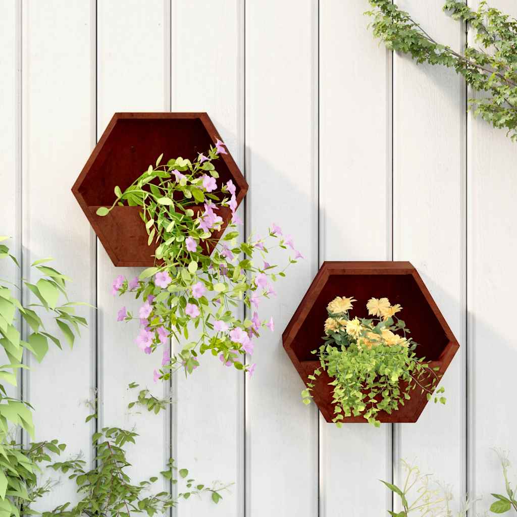 2 db rozsda színű corten acél fali növénytartó 30 x 10 x 25 cm