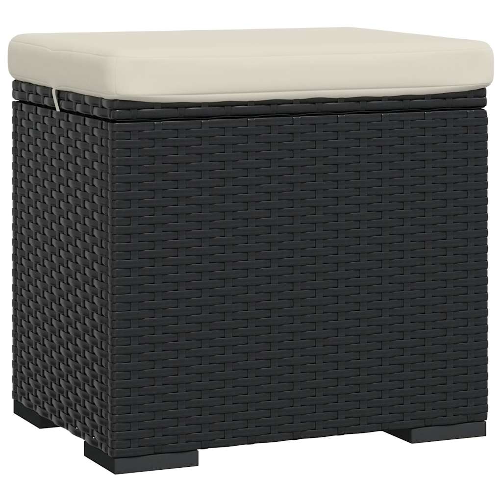 Fekete polyrattan zsámoly párnával 40 x 30 x 40 cm 2