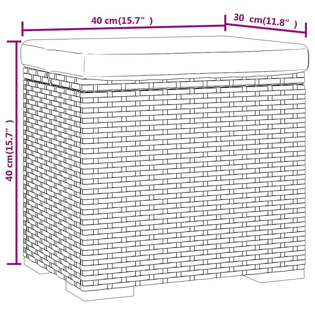 Fekete polyrattan zsámoly párnával 40 x 30 x 40 cm 8