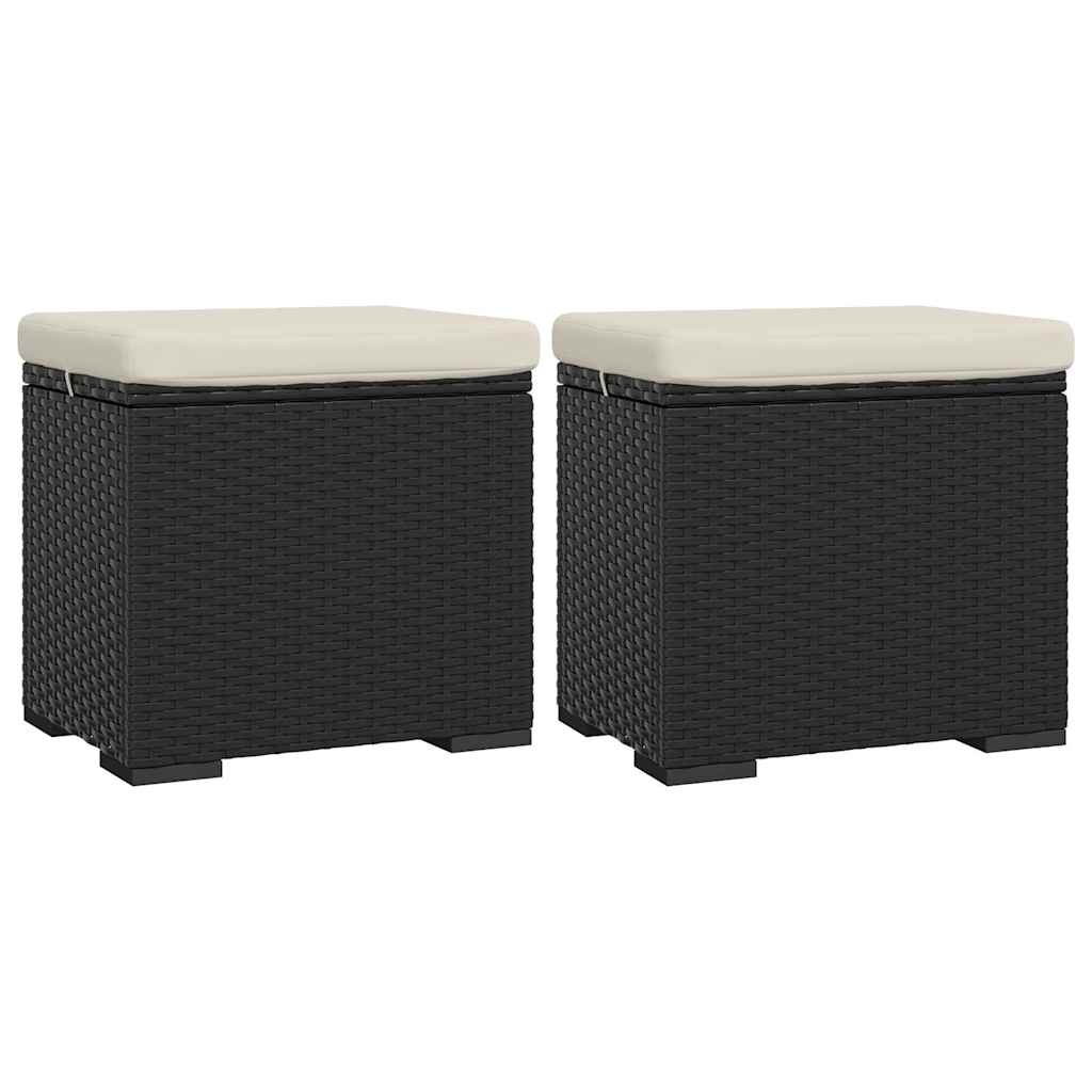 2 db fekete polyrattan zsámoly párnákkal 40 x 30 x 40 cm 2