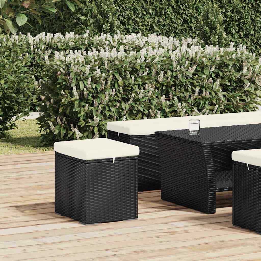 2 db fekete polyrattan zsámoly párnákkal 40 x 30 x 40 cm 3