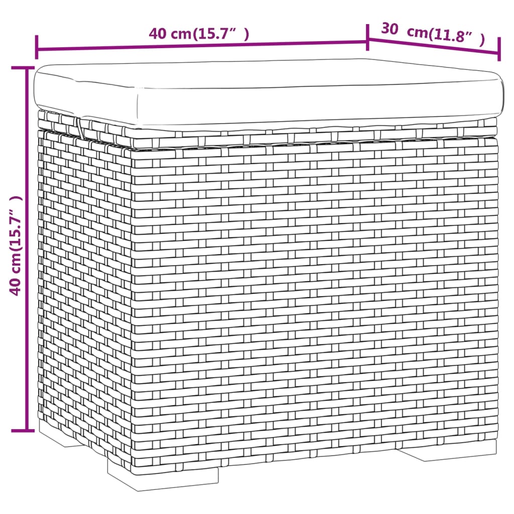 2 db fekete polyrattan zsámoly párnákkal 40 x 30 x 40 cm 9