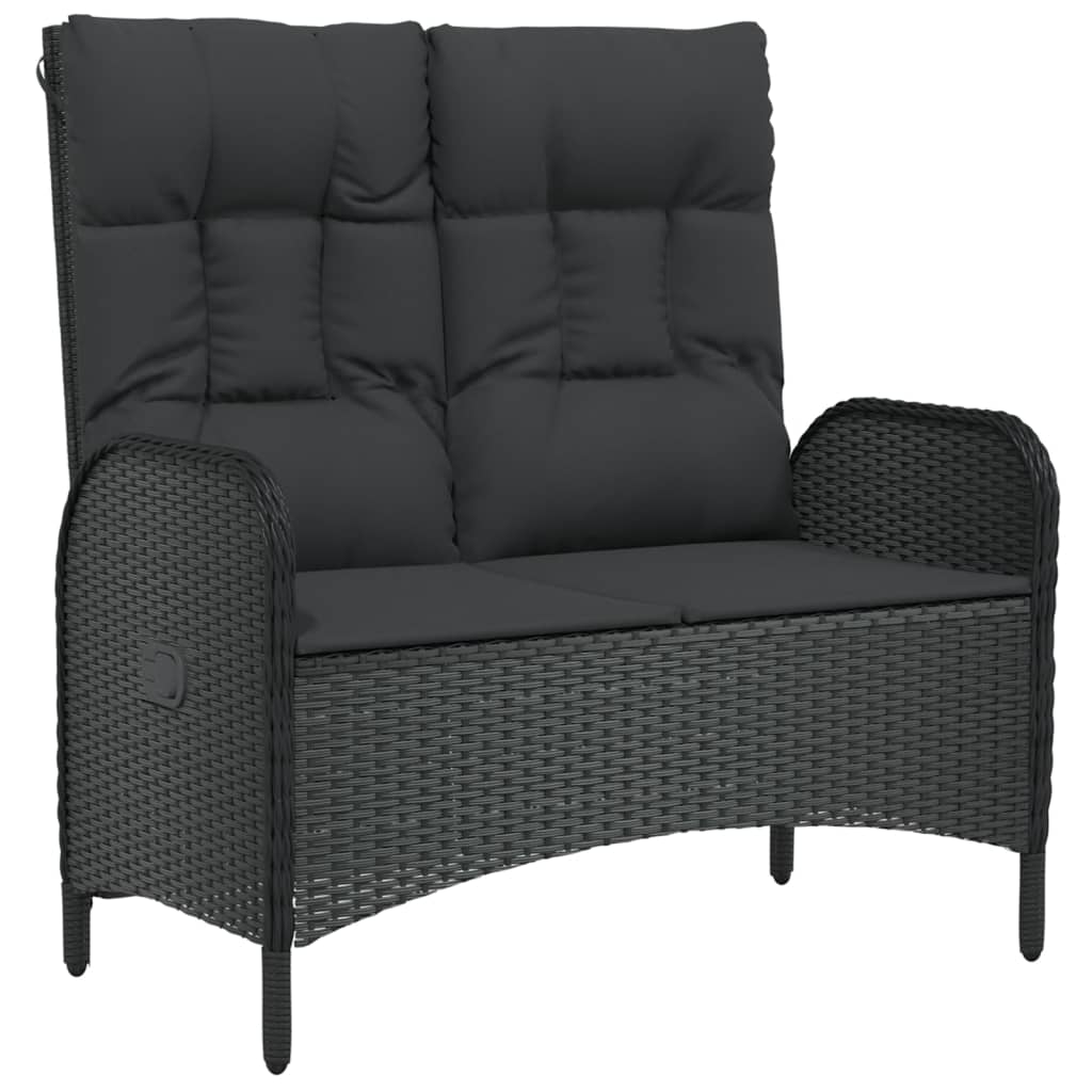 Fekete polyrattan dönthető kerti pad párnákkal 107 cm 2
