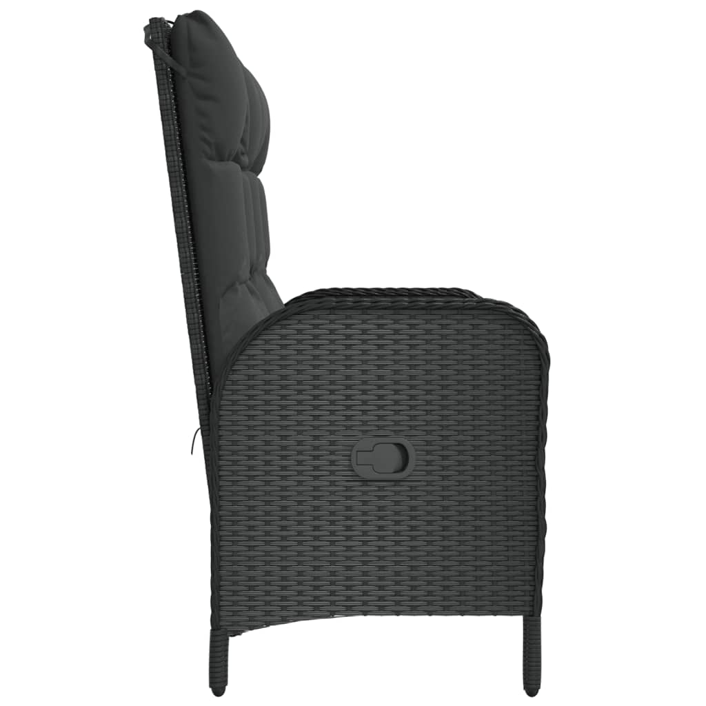 Fekete polyrattan dönthető kerti pad párnákkal 107 cm 4