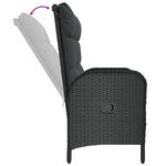 Fekete polyrattan dönthető kerti pad párnákkal 107 cm 6