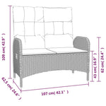 Fekete polyrattan dönthető kerti pad párnákkal 107 cm 7