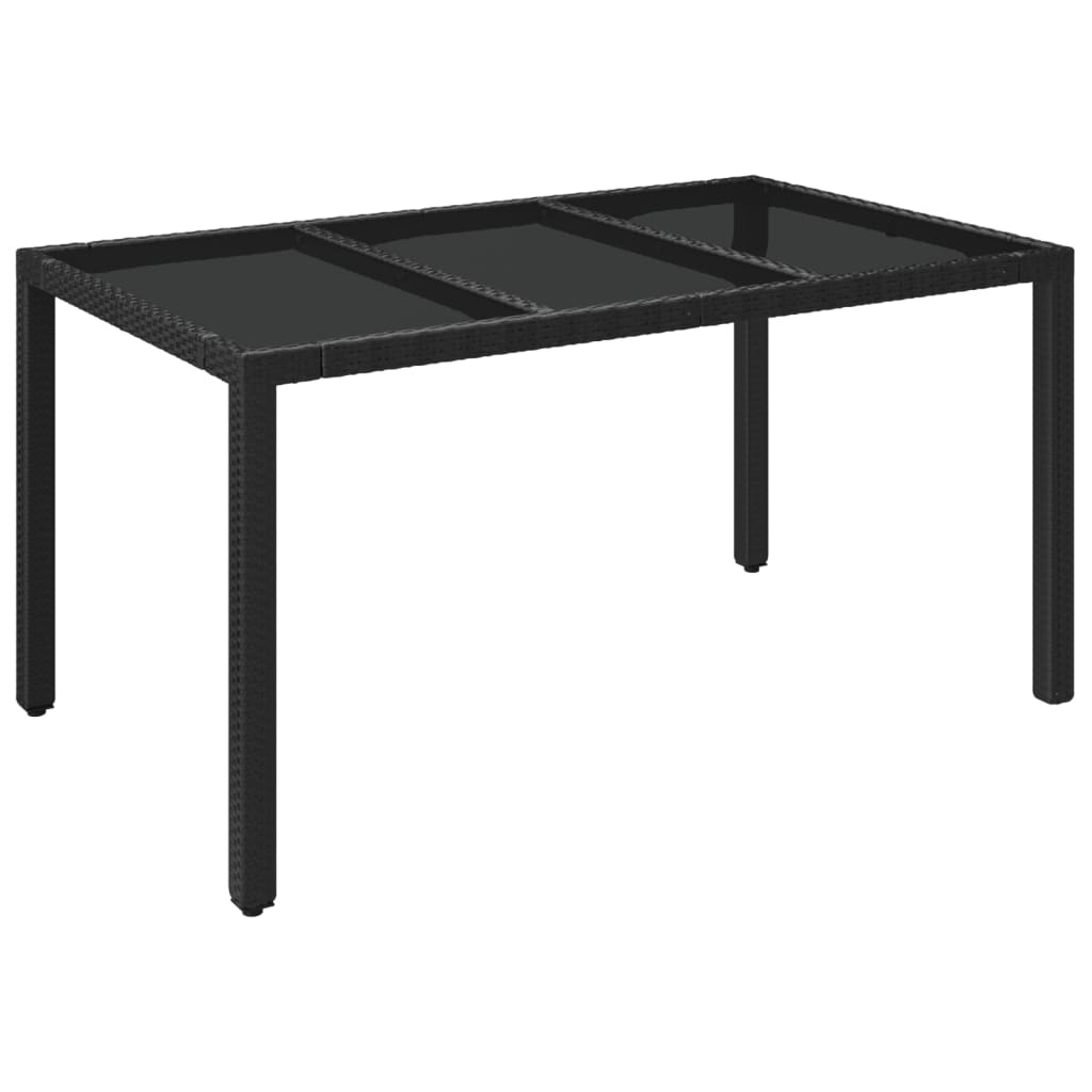 Fekete polyrattan üveglapos kerti asztal 150 x 90 x 75 cm 2