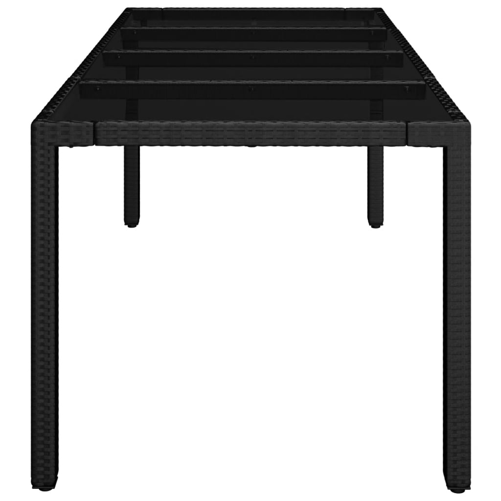 Fekete polyrattan üveglapos kerti asztal 190 x 90 x 75 cm 4